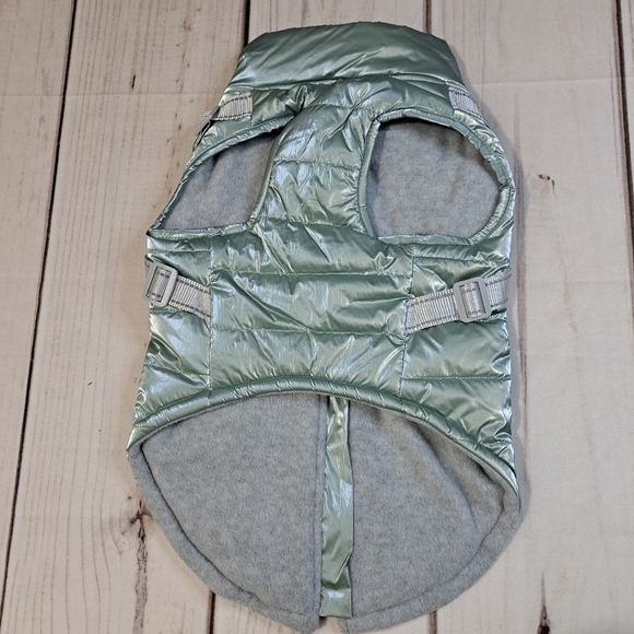 MEDIUM Martha Stewart Mint Green Dog Harness Puffer Jacket Quilted Fleece Lined - Picture 2 of 8